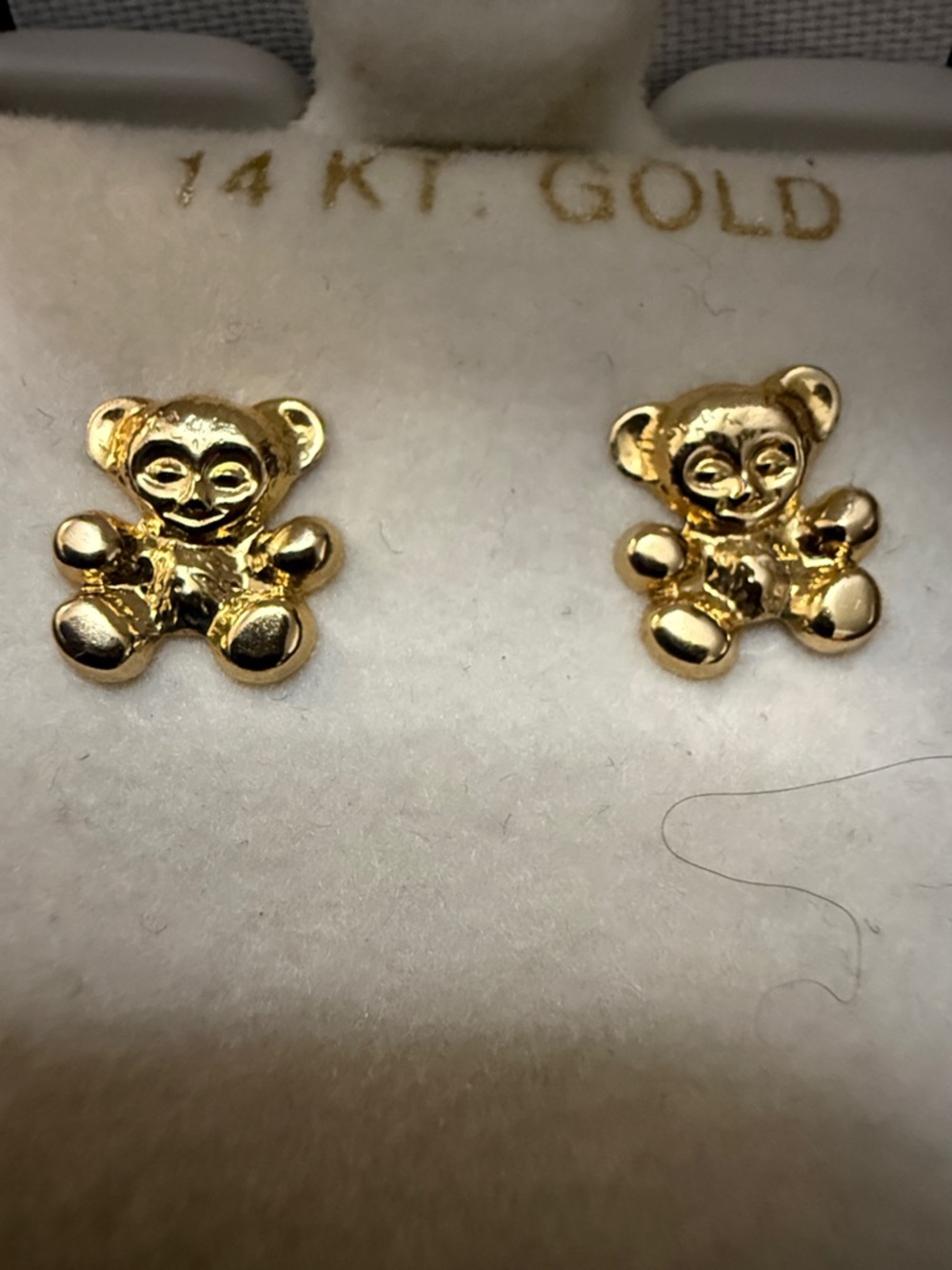 14K Gold Teddy Bear Stud Earrings for Kids - Picture 2 of 4